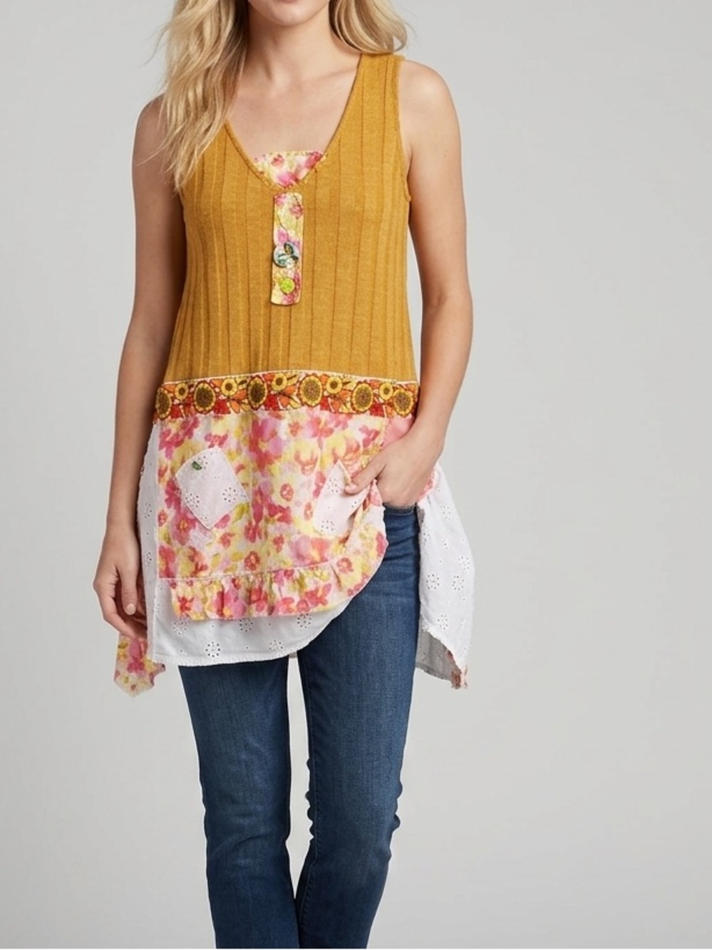 Handmade Boho Patchwork Floral Tunic Top Large - Picture 3 of 8